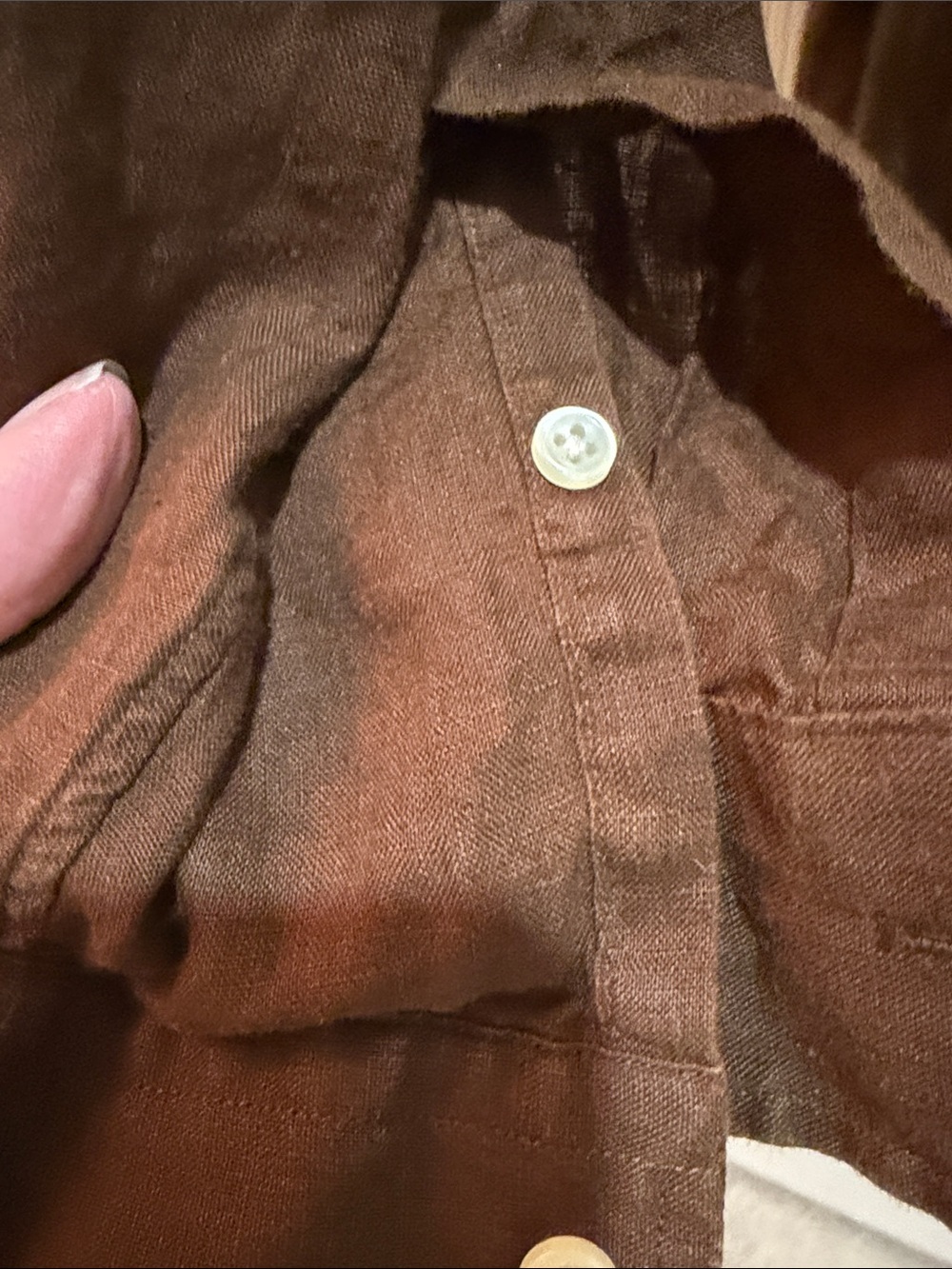 Linen Ralph Lauren Brown Button-Down Casual Shirt with Embroidered Pony - Picture 8 of 14